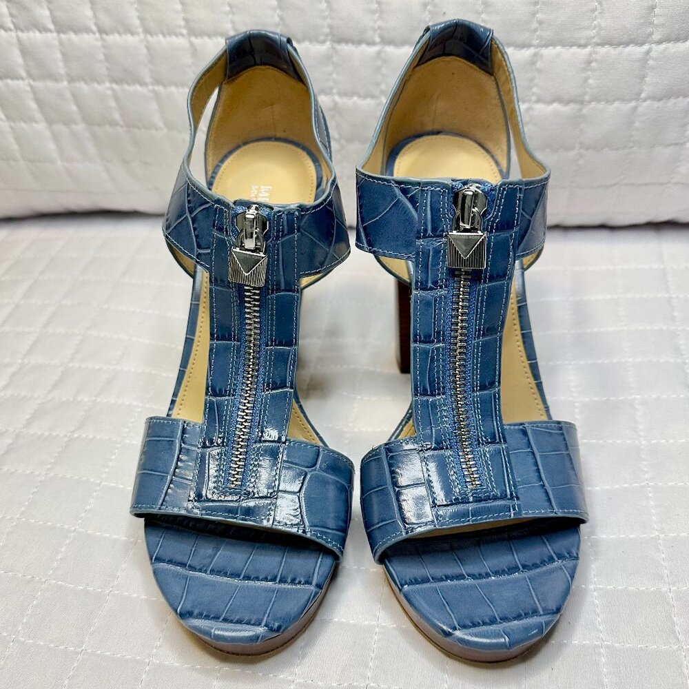 NEW MICHAEL Michael Kors Berkley Lock Crocodile-Embossed Leather Platform Sandal
